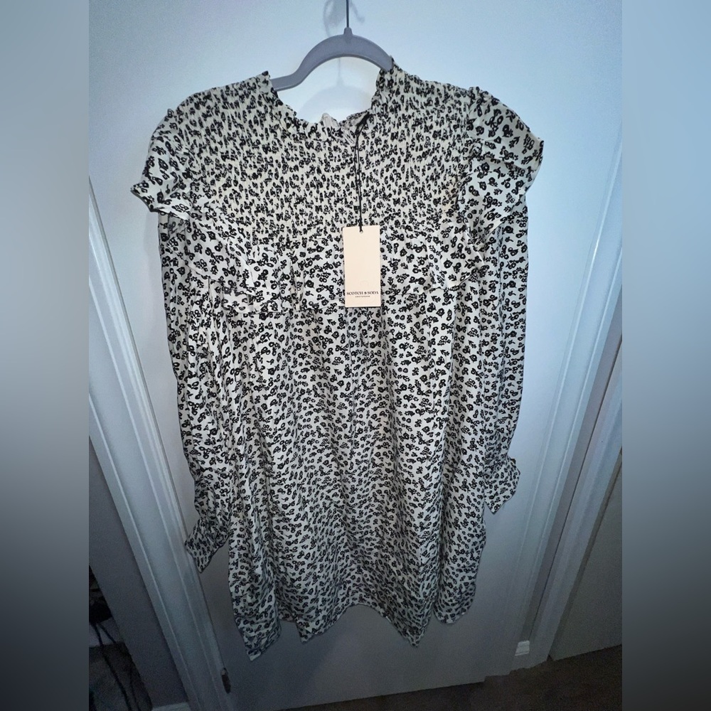 Scotch and Soda SHORT FLOWY DRESS WITH SMOCK AND FRILL DETAIL SIZE XL NWT